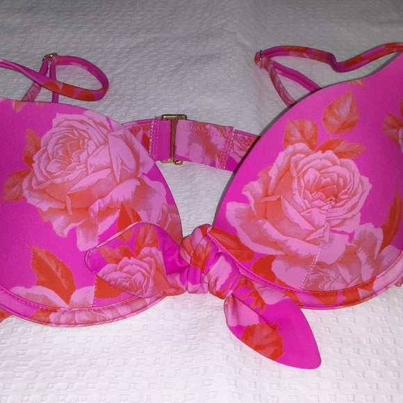 Hot Pink Rose Push Up Bikini Top - XS - Picture 2 of 4